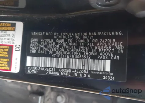 2021 Toyota Avalon Trd из США, поврежденный, VIN 4T1FZ1FB7MU068532